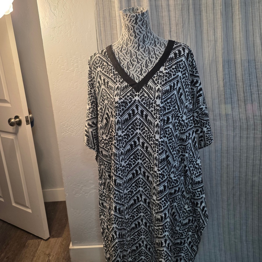 Miss Lavish London Kaftan Tunic Dress Womens 14-18 Black White Geometric Plus